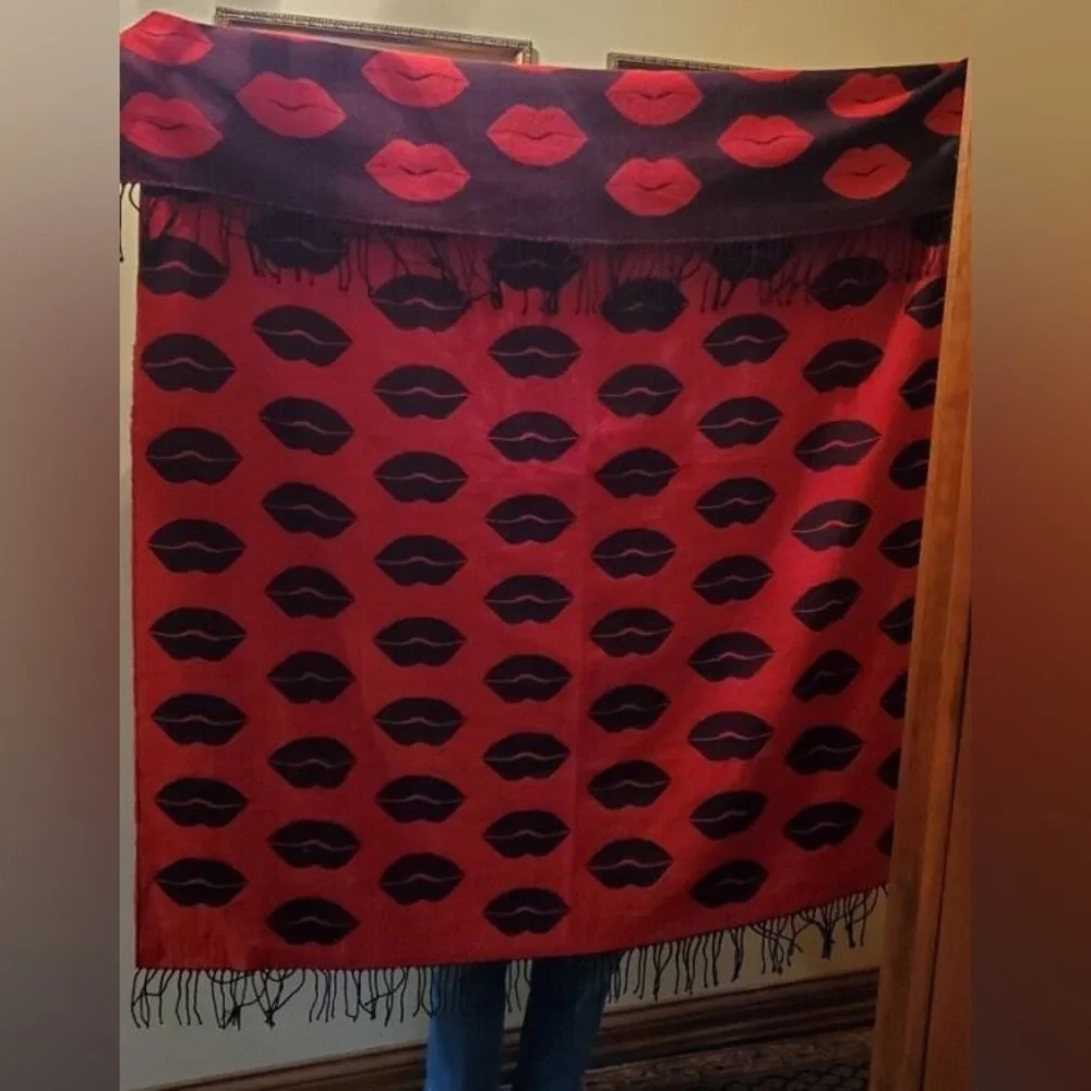 Victoria Secret Red & Black Lips throw Blanket